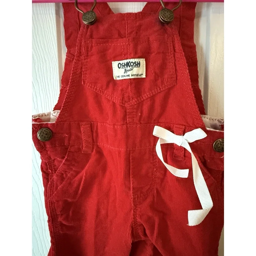 2 Vtg Osh Kosh‎ B'gosh Vestbak Corduroy Overalls Red Baby 3M Navy Sailboat 6M